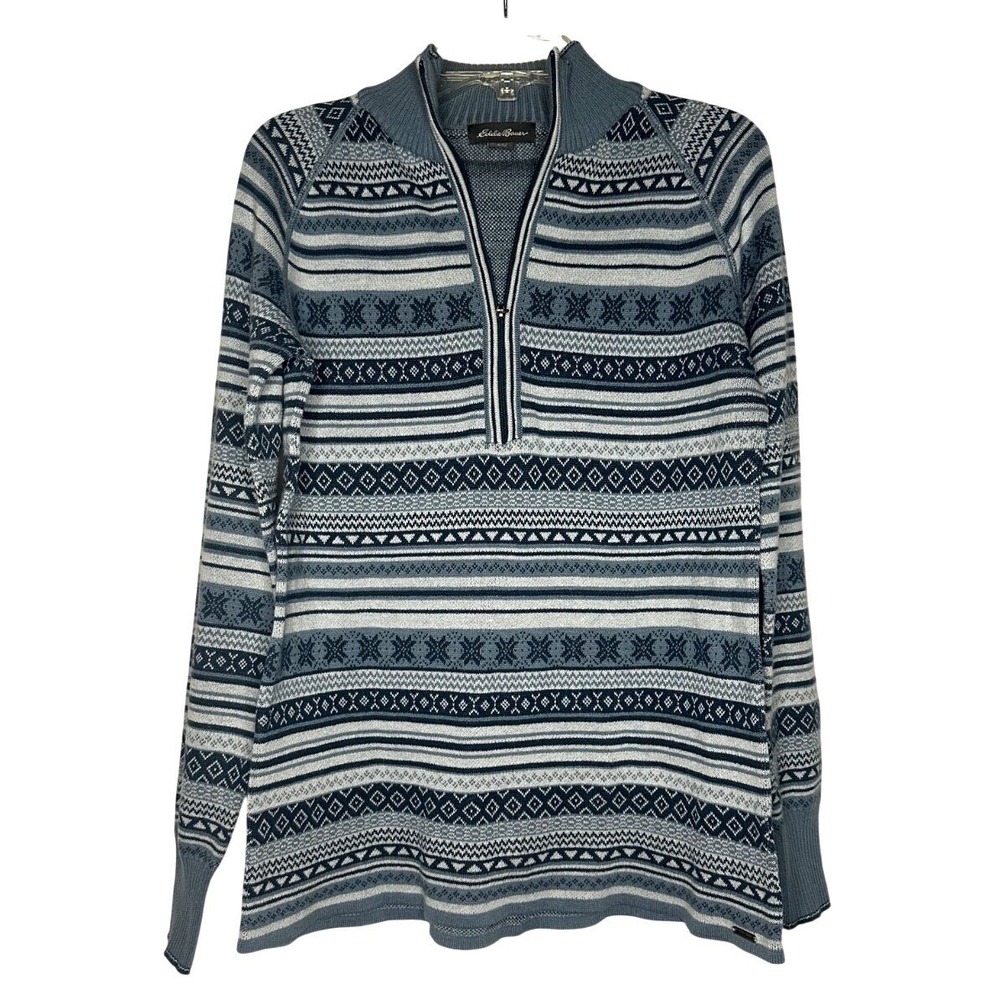 Eddie Bauer Women's‎ Fair Isle Quarter Zip Sweater Pullover Blue Size S